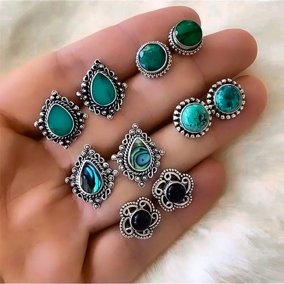 ⚜️[𝟯/$𝟮𝟴]⚜️5 Silver Turquoise Earrings Set NEW - Picture 3 of 8